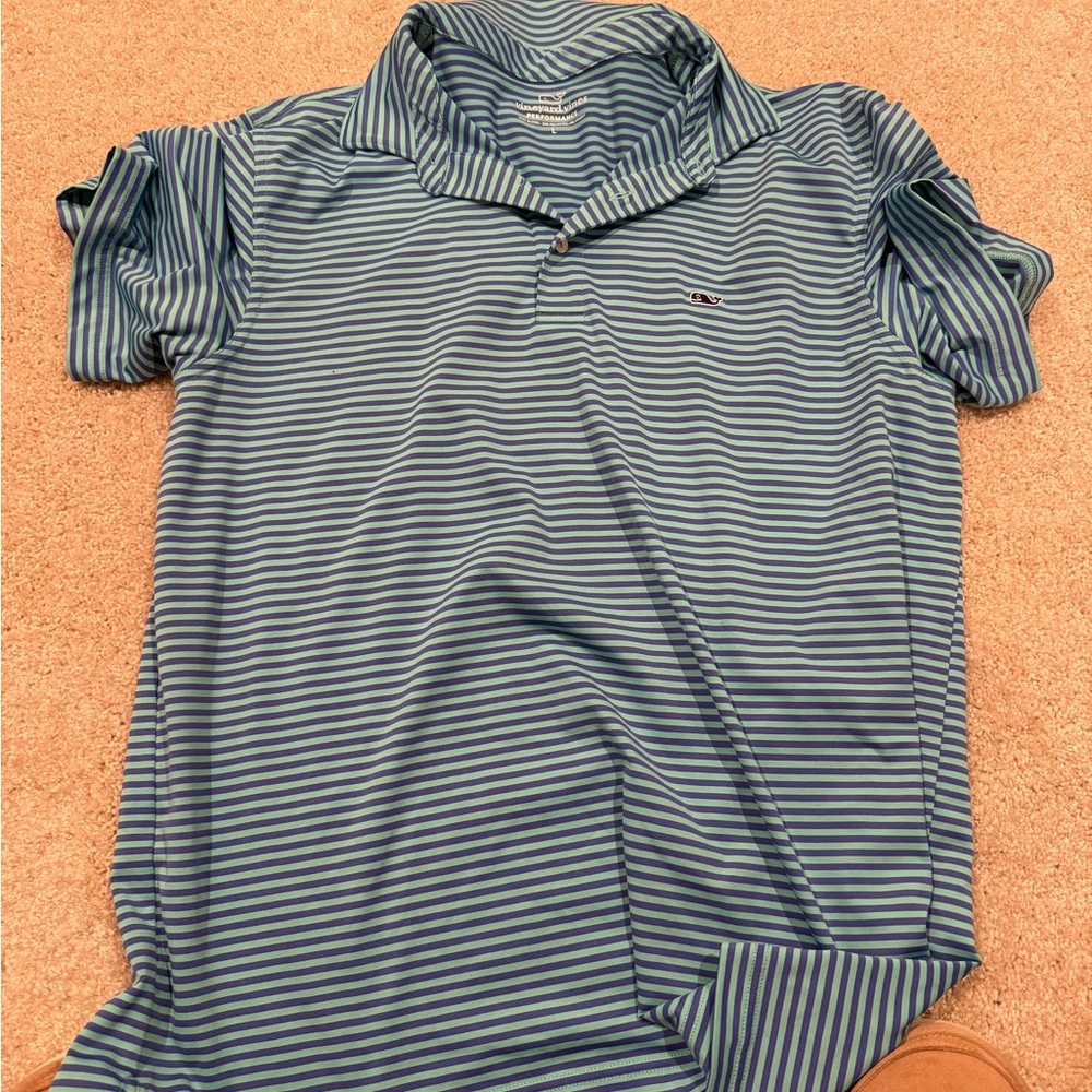 Vineyard Vines Purple and Green Striped Performance Shirt